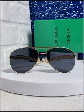 Bottega Veneta Gold Aviator Dark Grey Lens Sunnies